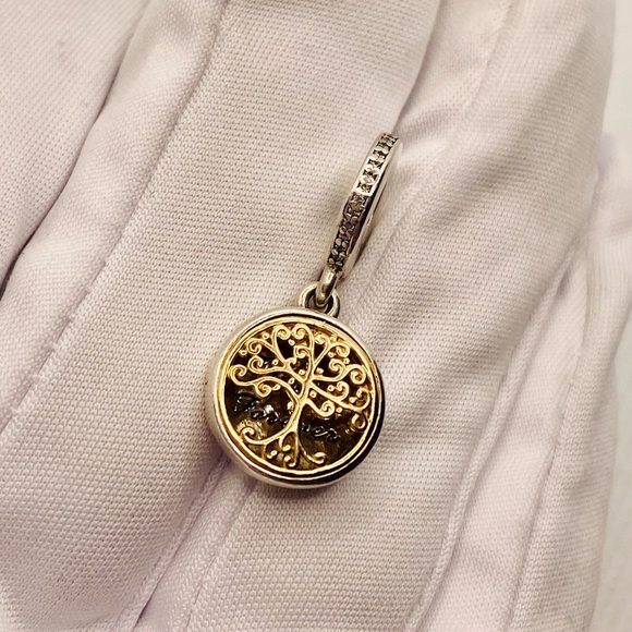 EUC Pandora 791988CZ Silver & 14k Gold Family Roots Tree Dangle Charm - Picture 11 of 14